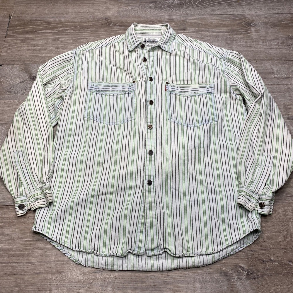 Levi's SilverTab Shirt Mens Small White Striped Vintage 90s Workwear Casual